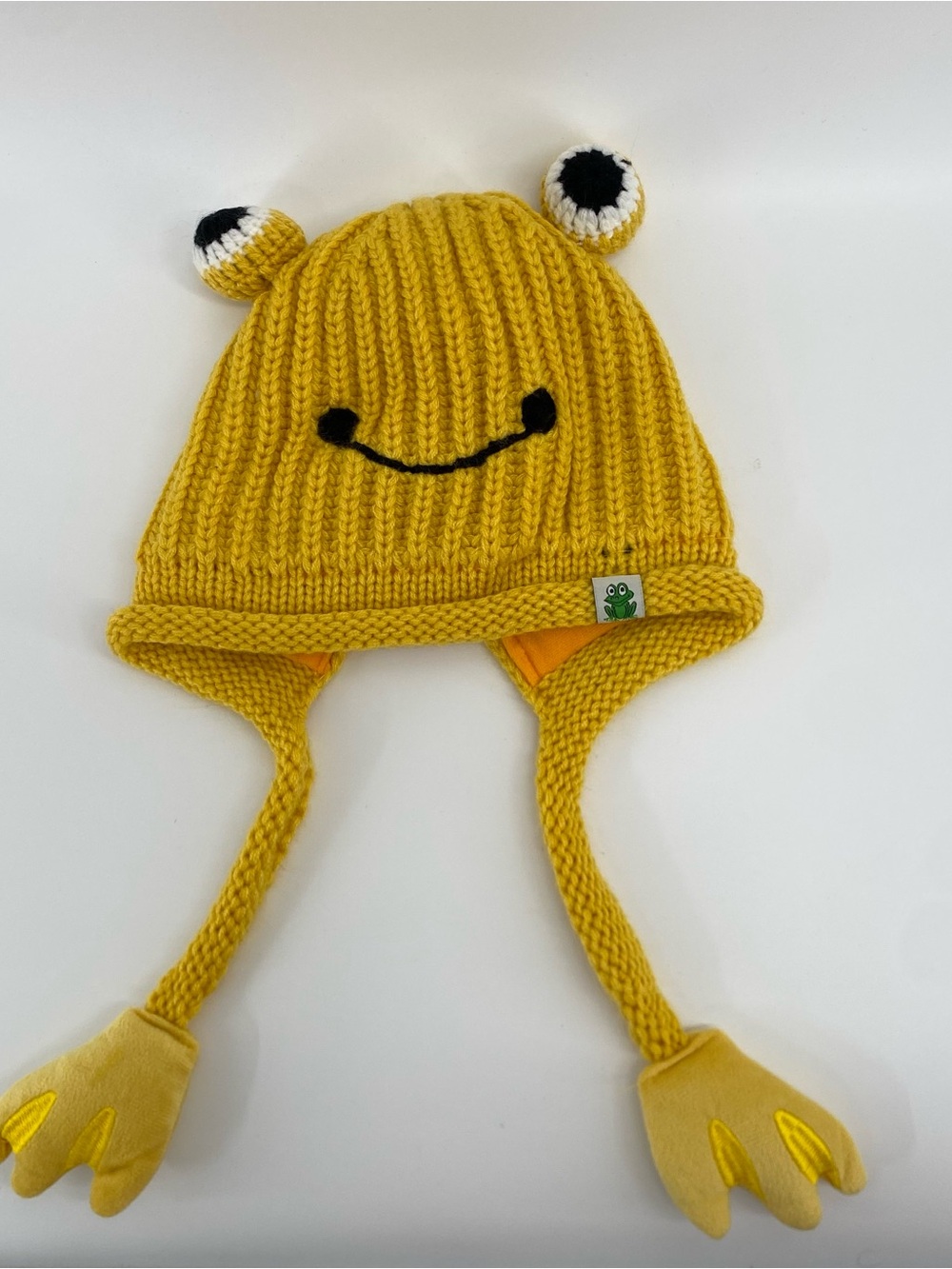 Yellow Knit Frog Earflap Hat - Cute Kids Winter Beanie